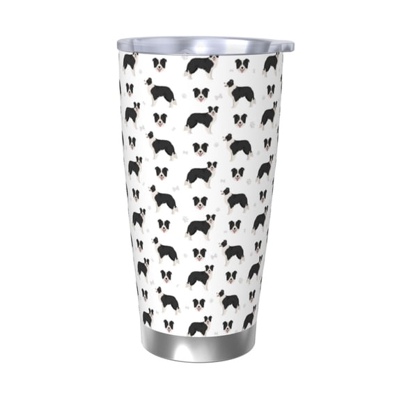 Uemuo Border Collie Dog Print Travel Coffee Mug ,20oz Double-walled Car Cup ,Stainless Steel Insulated Tumbler Leak-proof Travel Cup Reusable Straw Car Cup-Without Straw