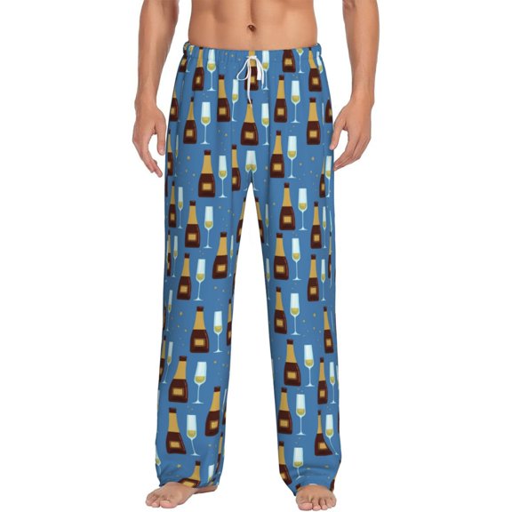 Uemuo Bottle And Glass Pattern Men's Wide Leg Palazzo Lounge Pants with Pockets Light Weight Loose Comfy Casual Pajama Pants-XX-Large