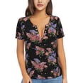 thumbnail image 1 of Uemuo Bouquet Drawing Women's Deep V-Neck Low Cut Tops - Casual Loose Fit with Stainless Steel Loop, Soft, Breathable, Perfect for Office, Travel, and Daily Wear-Small, 1 of 5