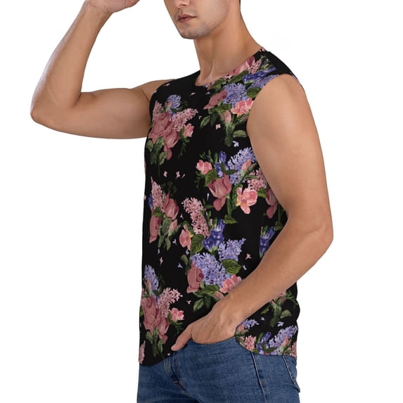 Uemuo Bouquet Pattern Men's Sleeveless T-Shirt,Muscle Athletic Tank Top, Moisture-wicking Quick-dry Breathable Classic Tee Top for Gym Run Outdoor Sports-