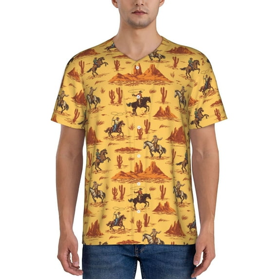 Uemuo Brave Cowboys Print Mens Polo Shirts Baseball T-shirt Performance Short Sleeve Golf Shirt Moisture Wicking Athletic Casual Collared T-Shirt-3X-Large