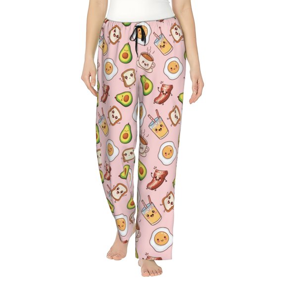 Uemuo Breakfast Pattern Women's Wide Leg Palazzo Lounge Pants with Pockets Light Weight Loose Comfy Casual Pajama Pants-Small