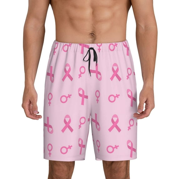 Uemuo Breast Cancer Awareness 1 Pattern Men's Short Pajama Pants – Soft & Breathable Lounge Shorts, Elastic Waistband with Pockets, Lightweight Sleepwear for All-Season Comfort-XX-Large