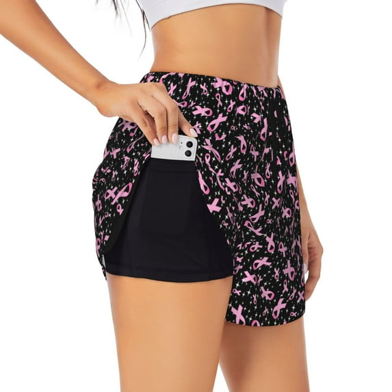Uemuo Breast Cancer Awareness (2) Pattern Women's Athletic Shorts High Waisted Running Shorts with Liner Pockets Gym Elastic Workout Shorts-