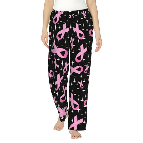 Uemuo Breast Cancer Awareness (2) Pattern Women's Wide Leg Palazzo Lounge Pants with Pockets Light Weight Loose Comfy Casual Pajama Pants-XX-Large