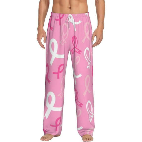 Uemuo Breast Cancer Awareness (3) Pattern Men's Wide Leg Palazzo Lounge Pants with Pockets Light Weight Loose Comfy Casual Pajama Pants-Medium
