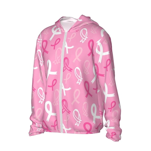 Uemuo Breast Cancer Awareness (3) Pattern Women's Full Zip UPF 50+ Sun Protection Hoodie Jacket Long Sleeve Sun Shirt Hiking Outdoor Performance with Pockets-Large