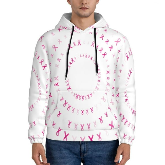 Uemuo Breast Cancer Awareness (4) Pattern Men's Hoodie - Casual Pullover Hoodie with Kangaroo Pocket, Stylish Hooded Sweatshirt for Everyday Wear-Medium