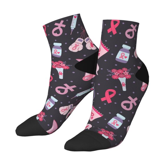 Uemuo Breast Cancer Awareness1 Printed Crew Socks, Moisture-Wicking Socks, Athletic Socks for Men Breathable Cushion Socks Casual Sport Socks for Running Traveling
