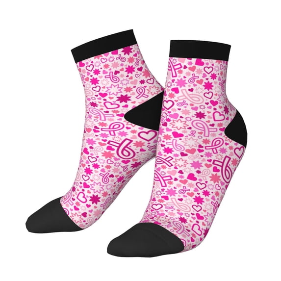 Uemuo Breast Cancer Awareness2 Printed Crew Socks, Moisture-Wicking Socks, Athletic Socks for Men Breathable Cushion Socks Casual Sport Socks for Running Traveling