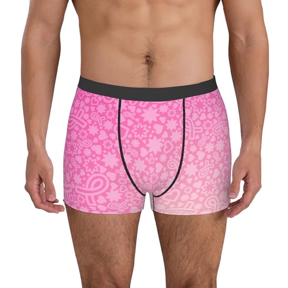 Uemuo Breast Cancer Pink Ribbons Awareness Pattern Men's Boxer Briefs,Trunk Anti-Chafing,Comfortable, Durable, and Stylish Underwear-Medium