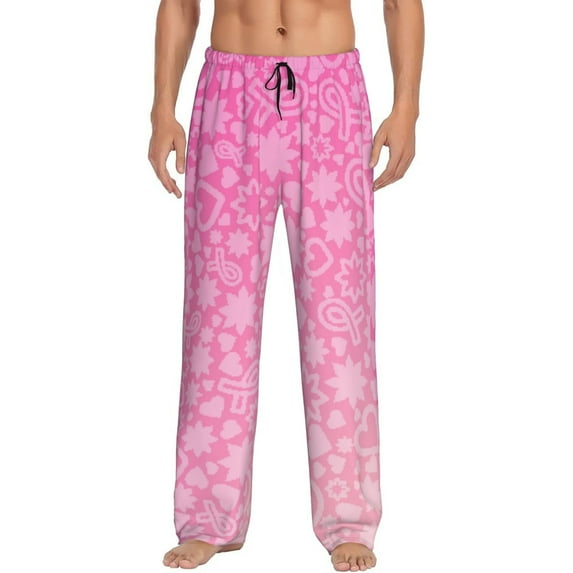 Uemuo Breast Cancer Pink Ribbons Awareness Pattern Men's Wide Leg Palazzo Lounge Pants with Pockets Light Weight Loose Comfy Casual Pajama Pants-Medium