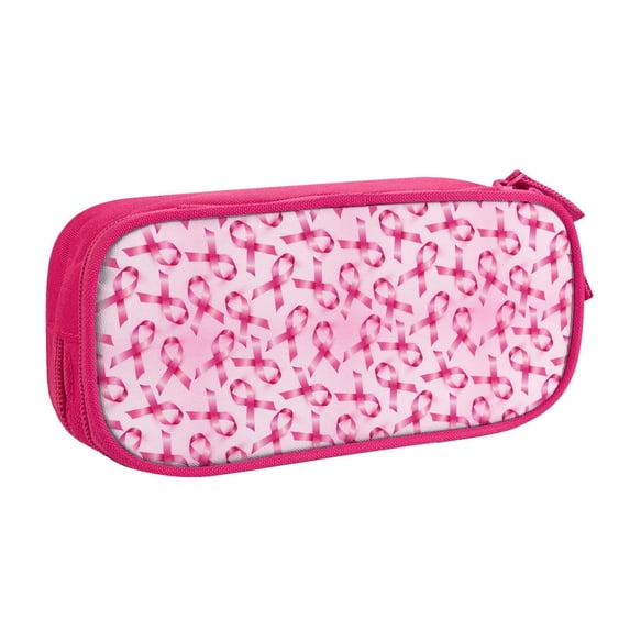 Uemuo Breast Cancer Ribbons Awareness Printed Pencil Pen Case, Portable Pencil Pouch with Zipper, Compact Stationery Bag Makeup Bag, Pencil Bag for Home Office
