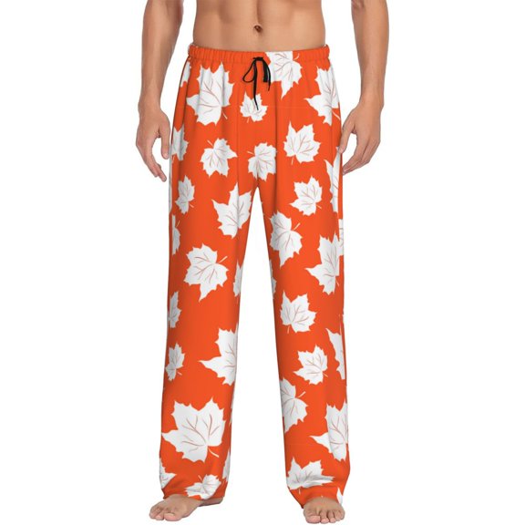 Uemuo Bright Autumn Leaves Charm Pattern Men's Wide Leg Palazzo Lounge Pants with Pockets Light Weight Loose Comfy Casual Pajama Pants-Small