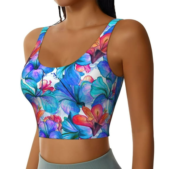 Uemuo Bright Flowers Pattern Women's Sports Bra - High Impact Support, Breathable, and Comfortable Athletic Bra for Running, Yoga, and Workouts