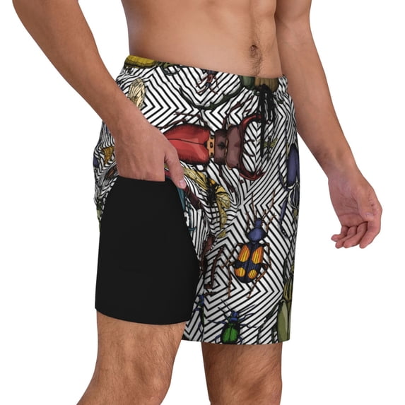 Uemuo Bright Insects Pattern Mens Swim Trunks Quick Dry Board Shorts with Mesh Lining, Stretch Beach Shorts Quick Dry No-Chafing Board Shorts-X-Large