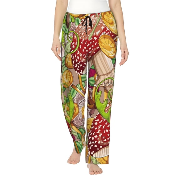 Uemuo Bright Mushrooms Pattern Women's Wide Leg Palazzo Lounge Pants with Pockets Light Weight Loose Comfy Casual Pajama Pants-Large