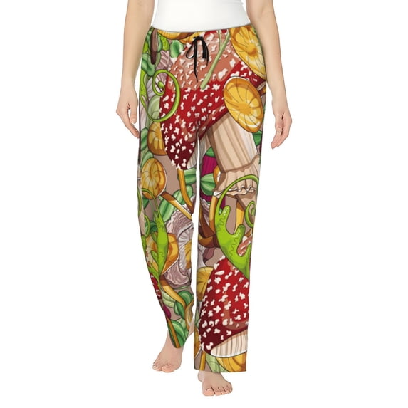 Uemuo Bright Mushrooms Pattern Women's Wide Leg Palazzo Lounge Pants with Pockets Light Weight Loose Comfy Casual Pajama Pants-X-Large