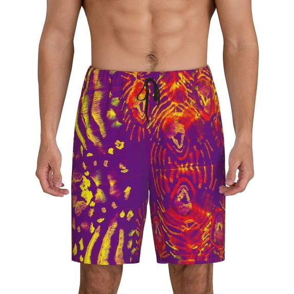 Uemuo Bright Textured Animal Pattern Men's Short Pajama Pants – Soft & Breathable Lounge Shorts, Elastic Waistband with Pockets, Lightweight Sleepwear for All-Season Comfort-X-Large