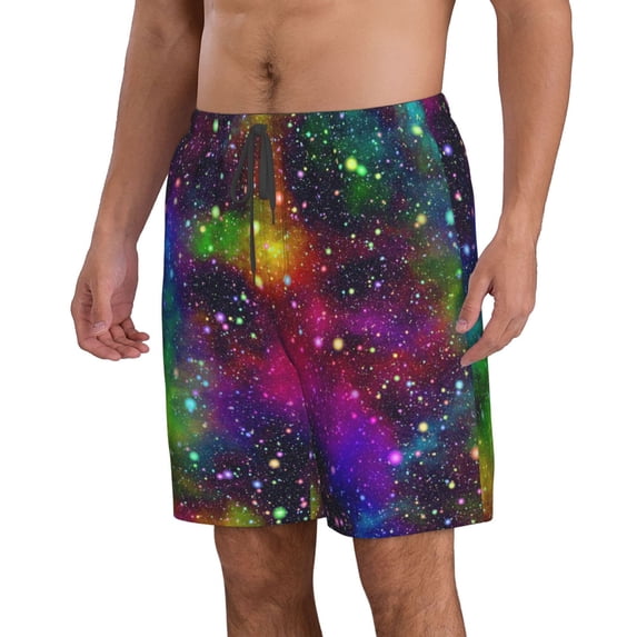 Uemuo Bright Universe Pattern Men's Swim Trunks Hawaiian Beach Bathing Suit Swimsuits Beach Quick-Dry Shorts with Pockets-Large