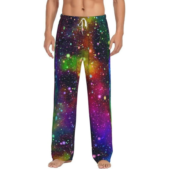 Uemuo Bright Universe Pattern Men's Wide Leg Palazzo Lounge Pants with Pockets Light Weight Loose Comfy Casual Pajama Pants-XX-Large