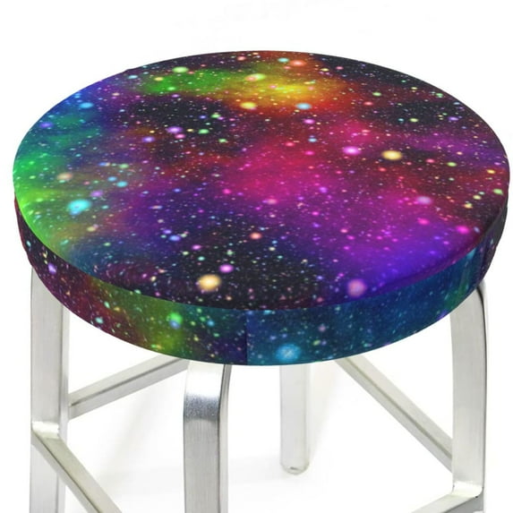Uemuo Bright Universe Pattern Round Bar Stool Seat Covers Washable Stool Cushion Slipcover Elastic Bar Chair Covers-14 inch