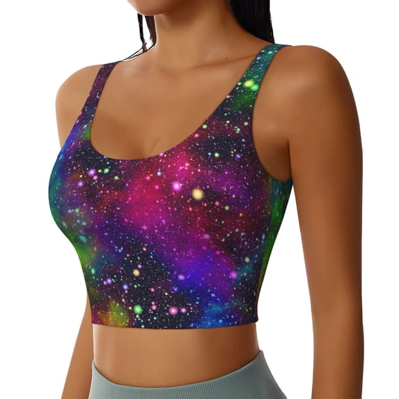 Uemuo Bright Universe Pattern Women's Sports Bra - High Impact Support, Breathable, and Comfortable Athletic Bra for Running, Yoga, and Workouts