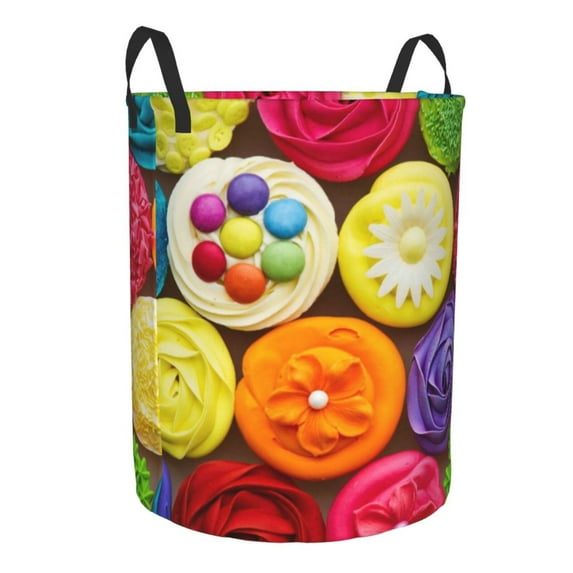 Uemuo Brightly Colored Cupcakes Pattern Circular Laundry Hamper Basket with handles,Collapsible laundry basket,Large capacity laundry hamper,Laundry Organizer-Small