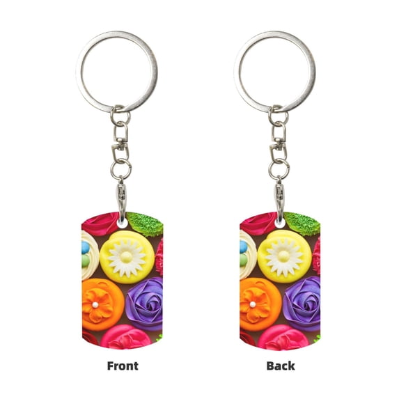 Uemuo Brightly Colored Cupcakes Pattern Rectangular Metal Keychain - Durable, Stylish, and Personalized Key Ring for Men and Women,Engraved Keychain,Gift Slim Sturdy Keychain