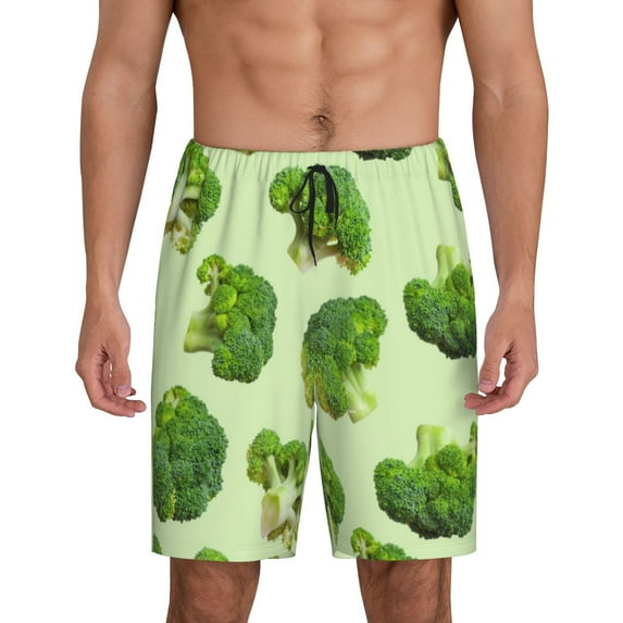 Uemuo Broccoli 3 Pattern Men's Short Pajama Pants – Soft & Breathable Lounge Shorts, Elastic Waistband with Pockets, Lightweight Sleepwear for All-Season Comfort-4X-Large