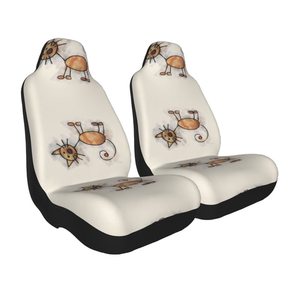 Uemuo Brown Cat Cartoon Pattern Car Seat Covers for Front Seats Waterproof Seat Covers for Cars, Universal Auto Front Seats Protector Fits for Car-2 PCS