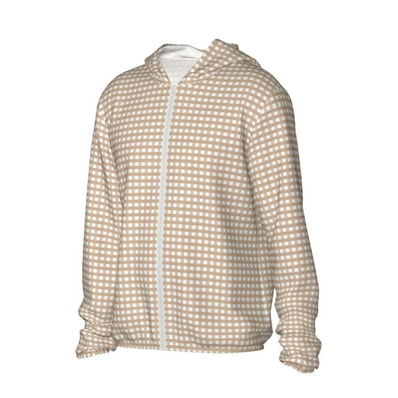 Uemuo Brown Gingham Pattern Women's Full Zip UPF 50+ Sun Protection Hoodie Jacket Long Sleeve Sun Shirt Hiking Outdoor Performance with Pockets-Small