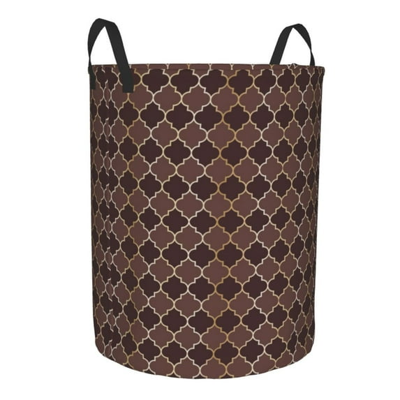Uemuo Brown Gold Grid Pattern Circular Laundry Hamper Basket with handles,Collapsible laundry basket,Large capacity laundry hamper,Laundry Organizer-Medium