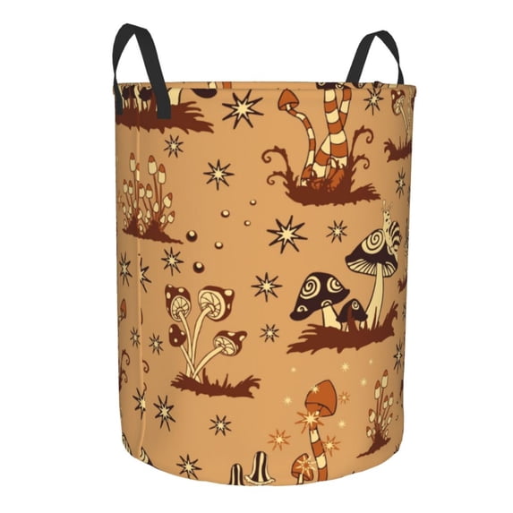 Uemuo Brown Mushrooms Pattern Circular Laundry Hamper Basket with handles,Collapsible laundry basket,Large capacity laundry hamper,Laundry Organizer-Medium