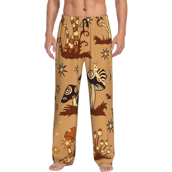 Uemuo Brown Mushrooms Pattern Men's Wide Leg Palazzo Lounge Pants with Pockets Light Weight Loose Comfy Casual Pajama Pants-Small