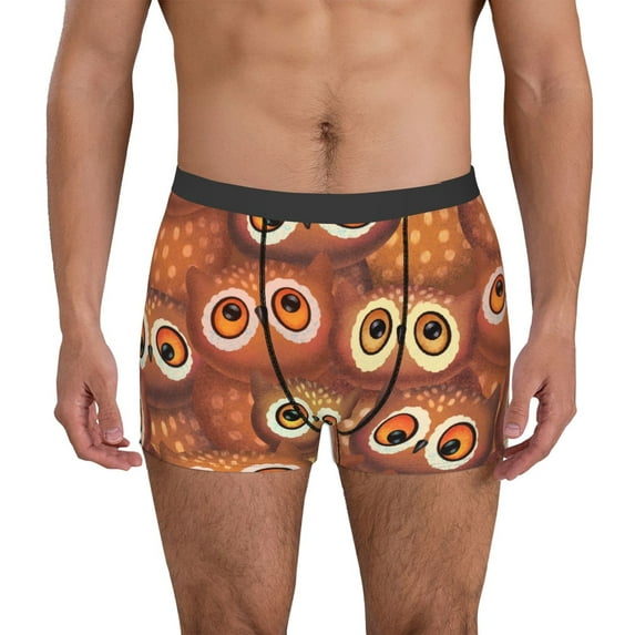 Uemuo Brown Owl Pattern Men's Boxer Briefs,Trunk Anti-Chafing,Comfortable, Durable, and Stylish Underwear-Small