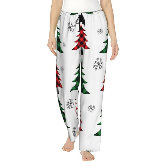 Uemuo Buffalo Plaid Christmas Trees Pattern Women's Wide Leg Palazzo Lounge Pants with Pockets Light Weight Loose Comfy Casual Pajama Pants-X-Large