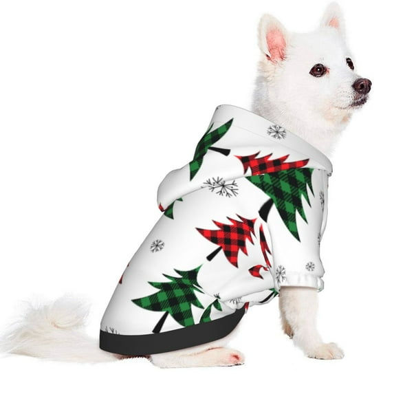 Uemuo Buffalo Plaid Christmas Trees for Winter Dog Hoodie Sweatshirts with Pockets Warm Dog Clothes for Small Dogs Chihuahua-X-Small