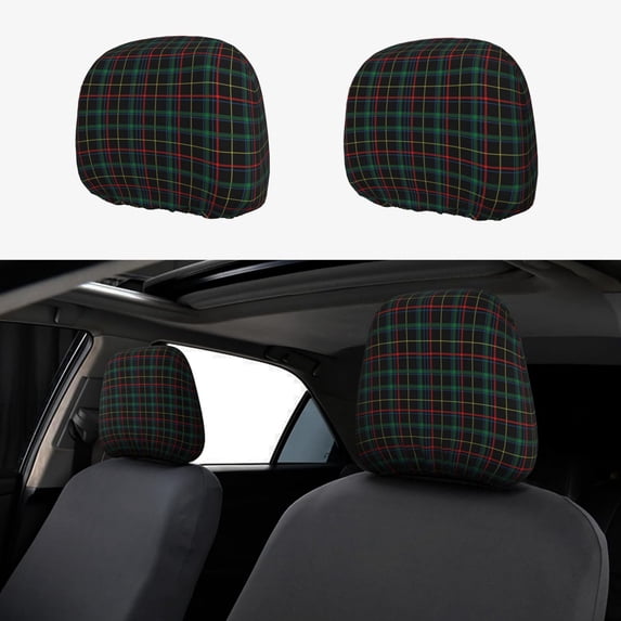 Uemuo Buffalo Plaid Dark Green Printed 2 PCS Car All-Inclusive Headrest Cover, Headrest Protector, Soft Elastic Breathable Seat Headrest Anti-Dirty Cover Headrest Cover Protector