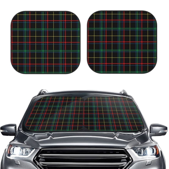 Uemuo Buffalo Plaid Dark Green Printed 2 PCS Car Windshield Sun Shade, Auto Sun Heat and UV Rays Blocker, Foldable Automotive Front Window Sunshade Protector