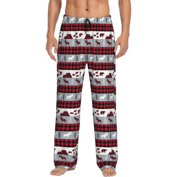 Uemuo Buffalo Plaid Forest Pattern Men's Wide Leg Palazzo Lounge Pants with Pockets Light Weight Loose Comfy Casual Pajama Pants-Medium