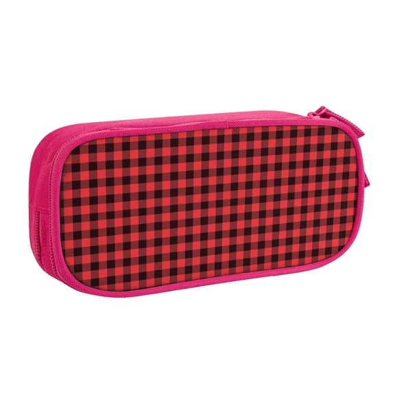 Uemuo Buffalo Plaid Red Black Printed Pencil Pen Case, Portable Pencil Pouch with Zipper, Compact Stationery Bag Makeup Bag, Pencil Bag for Home Office