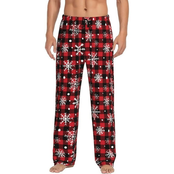 Uemuo Buffalo Plaid Snowflakes Pattern Men's Wide Leg Palazzo Lounge Pants with Pockets Light Weight Loose Comfy Casual Pajama Pants-Large