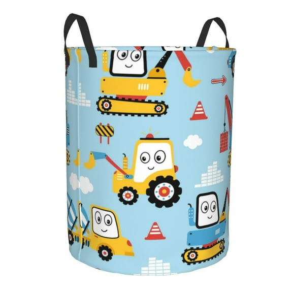 Uemuo Building Truck Pattern Circular Laundry Hamper Basket with handles,Collapsible laundry basket,Large capacity laundry hamper,Laundry Organizer-Medium