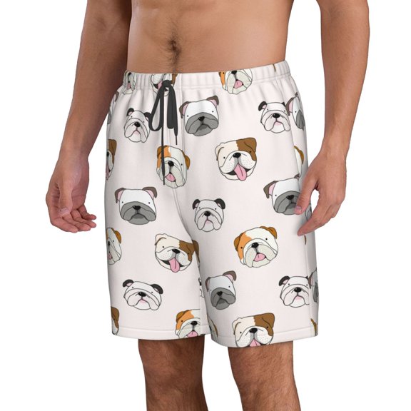 Uemuo Bulldog Face Pattern Men's Swim Trunks Hawaiian Beach Bathing Suit Swimsuits Beach Quick-Dry Shorts with Pockets-Large