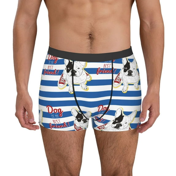 Uemuo Bulldog Friend Pattern Men's Boxer Briefs,Trunk Anti-Chafing,Comfortable, Durable, and Stylish Underwear-Small