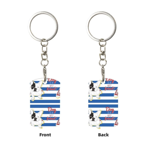 Uemuo Bulldog Friend Pattern Rectangular Metal Keychain - Durable, Stylish, and Personalized Key Ring for Men and Women,Engraved Keychain,Gift Slim Sturdy Keychain