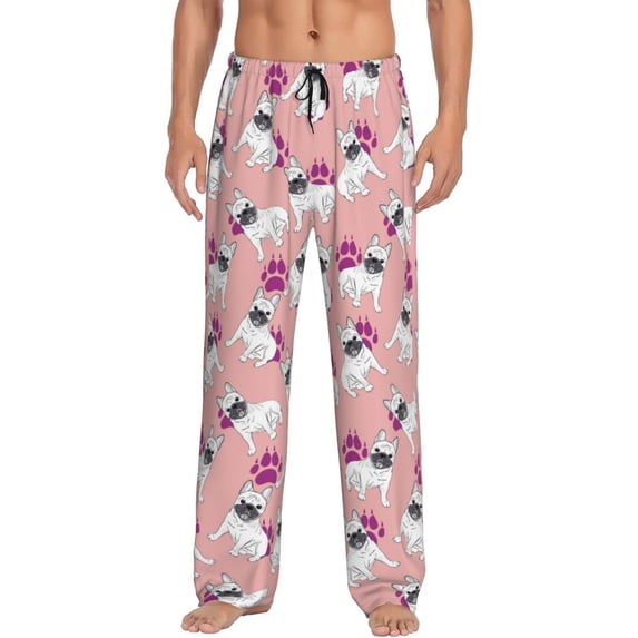 Uemuo Bulldog Pattern Men's Wide Leg Palazzo Lounge Pants with Pockets Light Weight Loose Comfy Casual Pajama Pants-X-Large