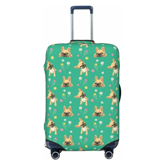 Uemuo Bulldog Puppy Flower Printed Washable Luggage Cover - Fashion Suitcase Protector Fits 18-32 Inch Luggage -Small