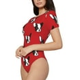 thumbnail image 1 of Uemuo Bulldog Red Pattern Women's One Piece Short Sleeve Swimsuit Rash Guard Surfing Modest Quick-drying Swimsuit Beach Essentials-Small, 1 of 9